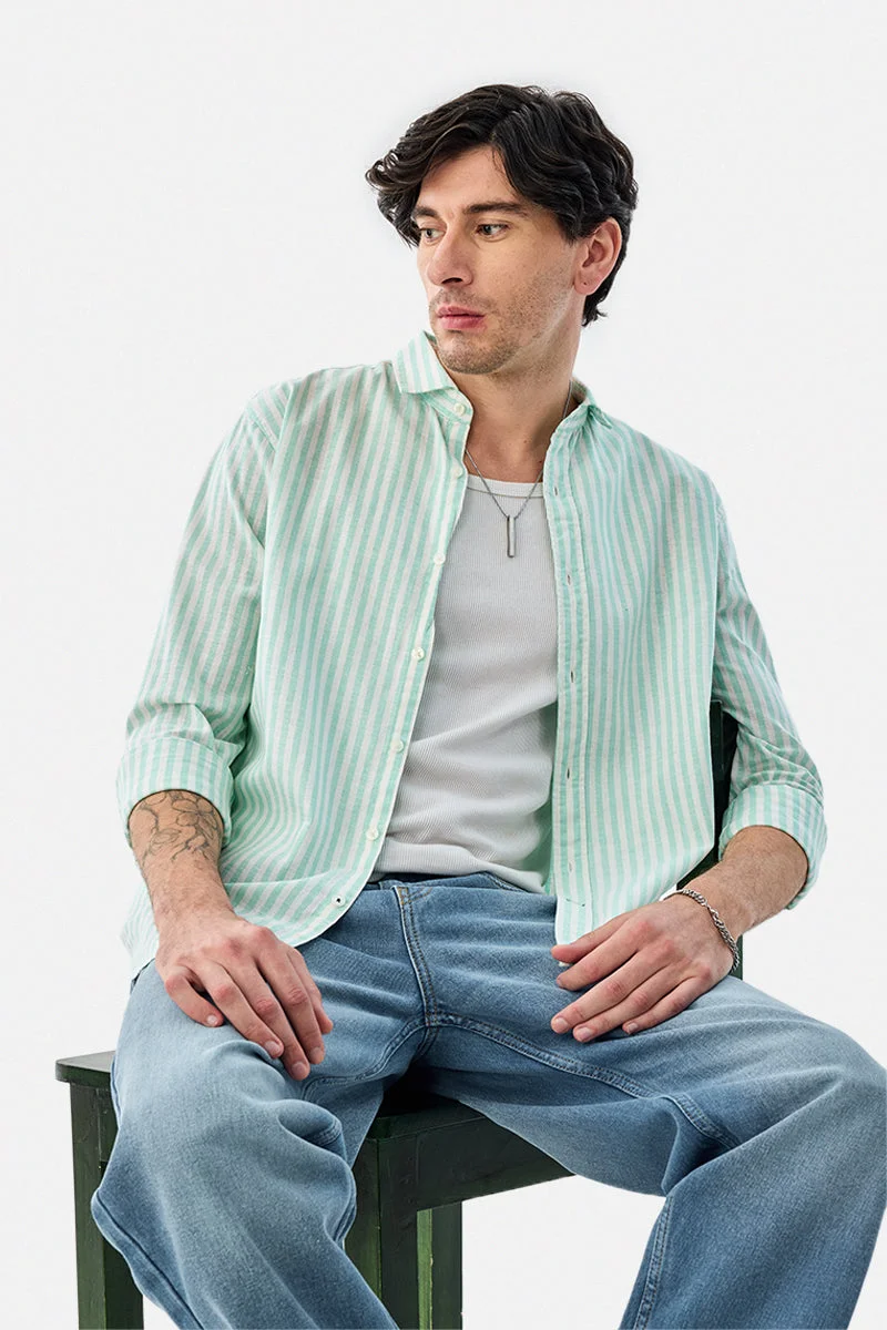 سنيتش Linen Blend Stripes Regular Fit Shirt